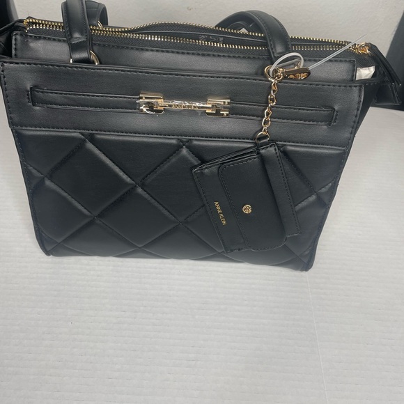 Anne Klein Handbags - Anne Klein Quilted Tote with Card Case Black with Gold Accents. NWOT